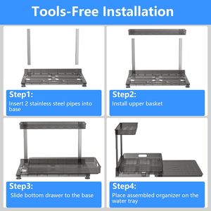 Organizzatore Estraibile a 2 Livelli per Sotto Lavello, Mensole Scorrevoli a L per Armadietti da Bagno e Cucina, Vassoio Scorrevole - Product Image 6