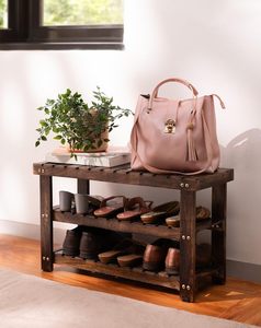 Banc de rangement à chaussures moderne en bois, étanche, à un seul niveau, pour entrée, couloir et salon - Product Image 4