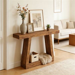 Dark <b>Brown</b> Console <b>Table</b> As Entrance or Lobby <b>Table</b> with Storage for Home Office Use - Product Image 4