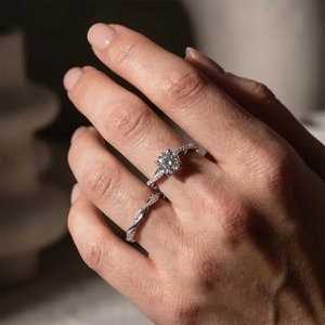 Trendy Design Cut Lab Grown Diamond Engagement <b>Ring</b> Twisted Band D Color VVS Clarity <b>Sterling</b> <b>Silver</b> Gold Plated 4 Prong <b>Set</b> - Product Image 2