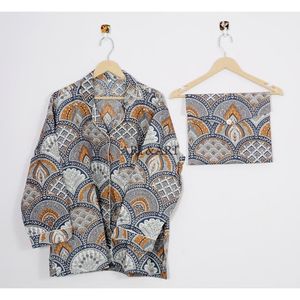 Conjunto de Pijama de Algodón Ligero Estampado a Mano para Mujer, Tela Suave, Transpirable y de Secado Rápido, para Todas las Temporadas, Relajante, Informal para Dormir - Product Image 2