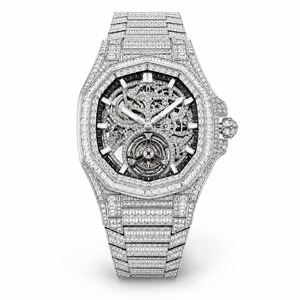 Montre de luxe pour femme en or et diamants, boîtier polygonal, cadran bleu, affichage analogique de la date, mouvement à quartz - Product Image 5