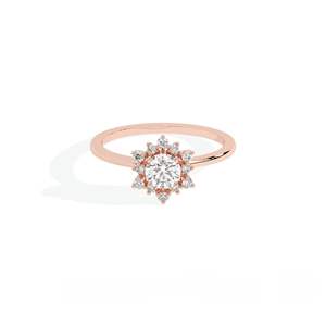 Anillo de Compromiso RITZIN con Halo Floral y Diamante de Laboratorio de Corte Redondo, Oro Rosa Sólido de 10K, Estilo Elegante - Product Image 1