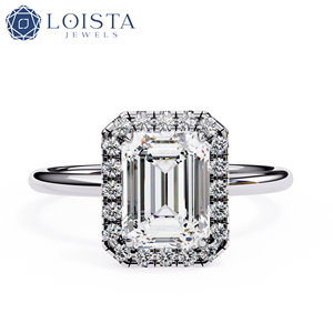 LOISTA Women's Platinum Emerald Cut Diamond Engagement <b>Ring</b> With Natural GIA Certified Diamonds Classic Style - Product Image 1