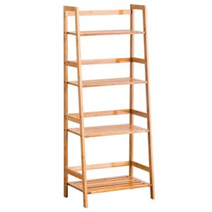 Libreria in bambù a 4 livelli a forma di scala multifunzionale con supporto per piante, porta vasi, espositore e scaffali portaoggetti - Product Image 1