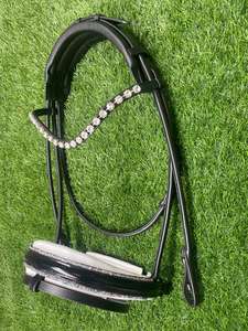 Brida de Doma Premium de Cuero Enrollado con Cristales en la Correa de Nariz y la Frentera, Equipo para Caballos, Brida de Doma para Caballos - Product Image 3