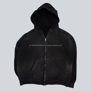 Streetwear Hoodie No String Fleece Blank Boxy Zip Up Vintage Acid Wash Sun Faded Distressed Hoodies Pour Hommes - Product Image 4