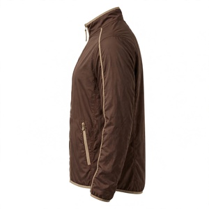 Men's Brown Windproof <b>Racer</b> <b>Jacket</b> Stand Collar Zipper Closure Casual Autumn Wear Regular Fit Solid Color Polyester Material - Product Image 3