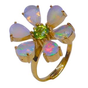Wedding Wear 925 Sterling <b>Silver</b> Gold Plated Jewelry <b>Opal</b> Peridot Gemstone Women Wear Classic <b>Ring</b> - Product Image 1