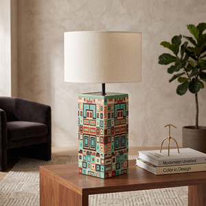 Colorful Geometric Abstract Fabric Eco-Friendly Square Table Lamp All Seasons Contemporary Home Decor Accent <b>Lighting</b> Living - Product Image 1
