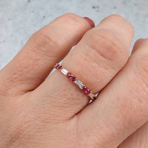 Ruby Baguette Eternity <b>Ring</b> Toryn Half Three Quarters Full <b>Stacking</b> Wedding <b>Ring</b> 925 Sterling Silver 14K Gold Plated - Product Image 1