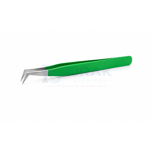Pince à épiler de précision pour cils, manche vert, pointe coudée à 45 degrés, en acier inoxydable - Product Image 4