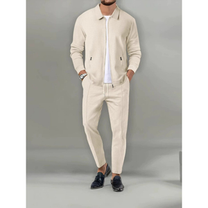Ensemble de survêtement gaufré pour homme : veste zippée et pantalon de jogging – Tenue décontractée de sport pour l'automne - Product Image 4
