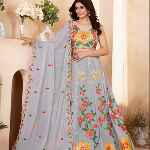 Exclusive Designer Ramdev Trading Lehenga Choli Trio Traditional Indian Style <b>Net</b> Material Recycled Materials for Weddings - Product Image 1