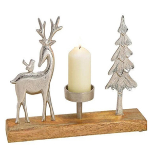 Nuevo Diseño 2026 Portavelas de Aluminio Fundido con Forma de Árbol de Navidad y Reno, con Base de Madera de Mango - Product Image 5