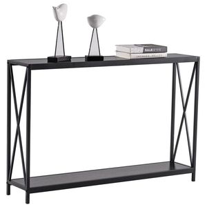Black Wood Grain Console <b>Table</b> with Cross Iron Frame Triamine Board <b>Side</b> <b>Sofa</b> <b>Table</b> Code 63804709 - Product Image 1