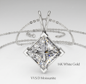 Princess Cut VVS D Moissanite Classic Party 14K <b>Solid</b> <b>Gold</b> Solitaire Diamond <b>Pendant</b> Necklace for Women Fine Jewelry Supplier - Product Image 1