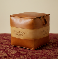 Pouf confortable en cuir et toile avec rembourrage en fibres de coton, repose-pieds, siège supplémentaire pour salons et chambres, tabouret gain de place