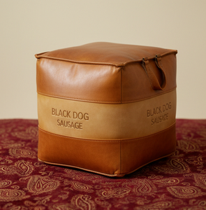 Cómodo Puff de Lona y Cuero con Relleno de Fibra de Algodón, Reposapiés, Asiento Adicional para Salas de Estar y Dormitorios, Taburete que Ahorra Espacio - Product Image 4