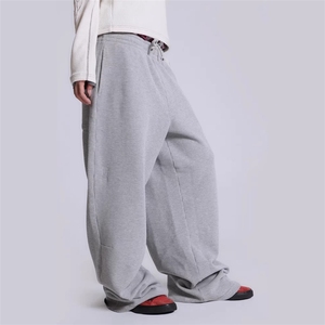 Pantalon de survêtement gris en coton pour homme, taille élastique avec cordon de serrage, décontracté, mi-lourd, tricoté, respirant, avec poches, style automne - Product Image 2