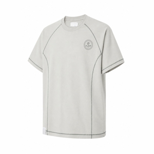 T-shirt à manches courtes pour homme, panneau contrastant aux épaules, design uni, écologique, mode urbaine, haute qualité, 100% coton - Product Image 5