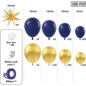 Kit Arco di Palloncini in Lattice Blu Navy e Oro Metallizzato, 153 Pezzi, Stelle di Diverse Dimensioni 22 18 12 10 5 Pollici, Ghirlanda per Feste - Product Image 3