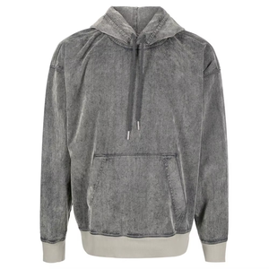 Sudadera con Capucha Gris para Hombre, Corte Holgado, Color Sólido, Informal, Tejida, Manga Larga, con Bolsillos, para Otoño - Product Image 5