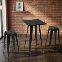 Ensemble de table en fer industriel avec plateau rectangulaire et 2 tabourets, design moderne, construction durable pour hôtel, hôpital, salon, école