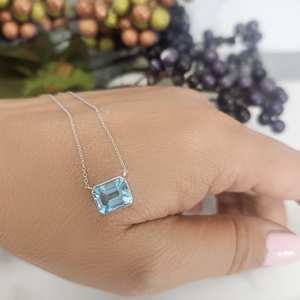 14K oro sólido mujer nupcial encanto colgante collar natural aguamarina piedra preciosa diseño Popular diamante principal cantidad al por mayor - Product Image 2
