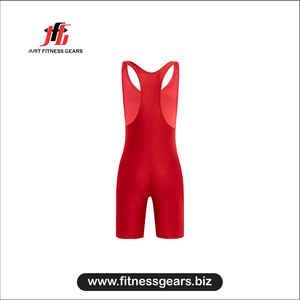 ชุดซิงเกิลเล็ตสำหรับนักมวยปล้ำหญิงสีแดง ยี่ห้อ Just Fitness Gears ผลิตจากผ้าสแปนเด็กซ์และโพลีเอสเตอร์ ซึมซับเหงื่อ ระบายอากาศได้ดี แห้งเร็ว ยืดหยุ่น เหมาะสำหรับผู้ใหญ่ แบบขาสั้น - Product Image 2