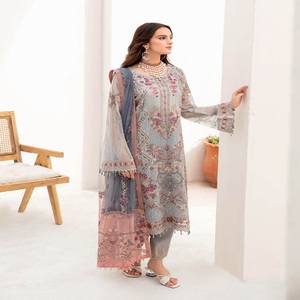 Eid saled ชุดเดรสทำงานปักลายสามชิ้นสำหรับผู้หญิงอินเดียและปากีสถาน - Product Image 3