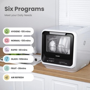 Mini Lavavajillas de Encimera con Tanque de Agua Integrado de 1.32 Galones para Apartamentos y Autocaravanas, Sin Necesidad de Conexión, 6 Programas, 360° °   Doble pulverización - Product Image 4