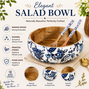 Elegant Handmade <b>Mango</b> <b>Wood</b> Enamel Printed Salad <b>Bowl</b> Food Safe Wooden Serving <b>Bowl</b> for Salad Fruit Pasta Kitchen Dining Table - Product Image 5