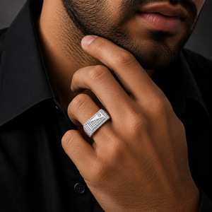 <b>925</b> Sterling <b>Silver</b> Square Micro Pave Cubic Zirconia Signet <b>Ring</b> for Men Wedding Party Gift High Polish Finish - Product Image 1