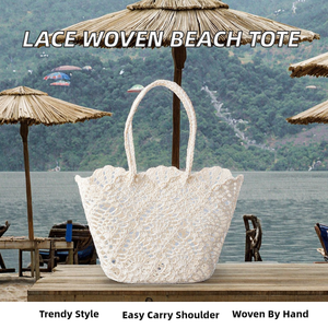 Bolso de Playa con Patrón de Encaje para Mujer, Bolso Tipo Cubo de Algodón Tejido a Mano con Correa de Hombro de Ganchillo, Moda Nueva 19 - Product Image 2