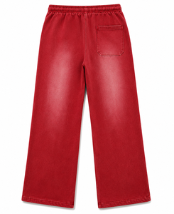 Red Men's Wide Leg Sweatpants <b>Elastic</b> <b>Waist</b> Drawstring Casual Pants Heat Transfer Flame Print Cotton Streetwear <b>Trousers</b> - Product Image 2