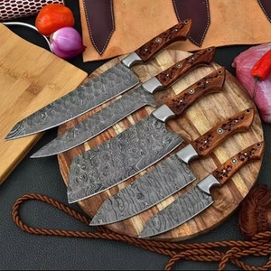 Ensemble de couteaux de cuisine écologiques personnalisés, manche en bois Pakka, 5 lames en acier Damas, vente directe d'usine, meilleure qualité - Product Image 4
