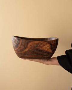 ชามไม้เนื้อแข็ง ชามไม้ทำมือ เครื่องครัวไม้ธรรมชาติ - Product Image 4