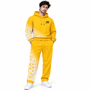 <b>Men</b>’s Yellow <b>White</b> Floral Print Hoodie <b>Jogger</b> Set Custom Streetwear Casual Sportswear Outfit - Product Image 1