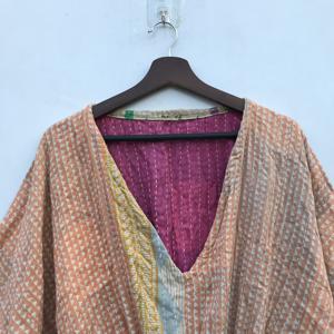 Robe Kaftan en coton Kantha pour femmes, faite à la main, style indien bohème, paréo de plage ample, maxi kaftan - Product Image 3