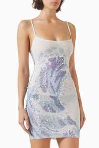 100% Polyester Luxury <b>Beaded</b> <b>Fabric</b> Sequin Embellished Heavyweight Blackout Bodycon Mini Dress with Spaghetti Straps - Product Image 6