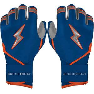 Wholesale Custom Premium Blue Orange <b>Baseball</b> Batting <b>Gloves</b> Professional Grade Leather Velcro Closure Training Lightning Bolt - Product Image 1