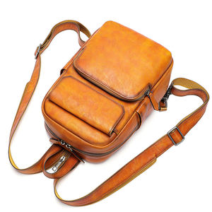 Vintage Leather Men Crossbody Chest Bag <b>Small</b> Leather Shoulder Brown <b>Backpack</b> <b>Black</b> Genuine Leather Sling Bag for Men Chest Bag - Product Image 1