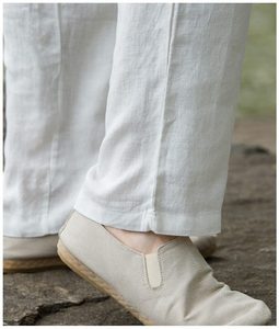 Pantalon d'été décontracté pour homme en lin 100% léger, taille mi-haute élastique, coupe large avec cordon de serrage, style chinois tissé - Product Image 5