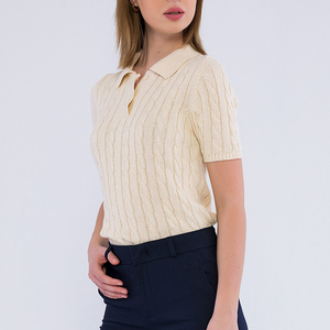 Chemises de golf pour femmes tendance, logo brodé personnalisé, manches courtes, respirantes, en polyester/coton tricoté, vêtements de sport et de travail - Product Image 4