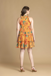 Robe légère évasée de haute qualité pour femmes, imprimé lotus jaune, tenue de plage pour les vacances d'été, disponible en gros - Product Image 4