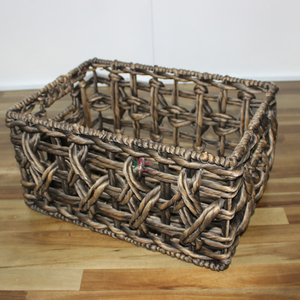 Handmade Rustic Eco Friendly Water Hyacinth Woven <b>Storage</b> Basket Set Shelf <b>Bin</b> <b>Wooden</b> Handles - Product Image 3