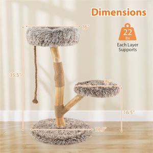 Tiragraffi per Gatti Grande a 3 Livelli in Legno Naturale di Pero Massiccio 49,5x90 cm con Tiragraffi in Juta e Giocattoli per Gatti in Peluche Lungo per Soggiorno - Product Image 4