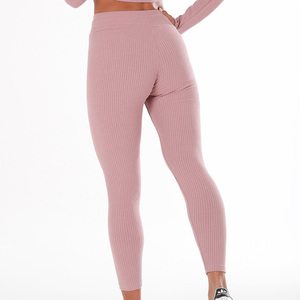 Wholesale Custom <b>Workout</b> High Waisted Rib Fabric Women Sportswear Fitness Solid Color Plus Size Yoga <b>Leggings</b> <b>With</b> <b>Pockets</b> - Product Image 5