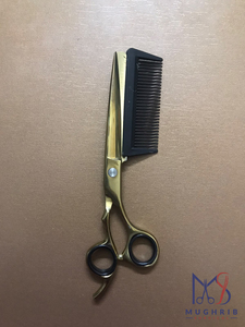 Ciseaux de barbier professionnels en acier inoxydable, lame droite avec peigne, revêtement doré - Product Image 5